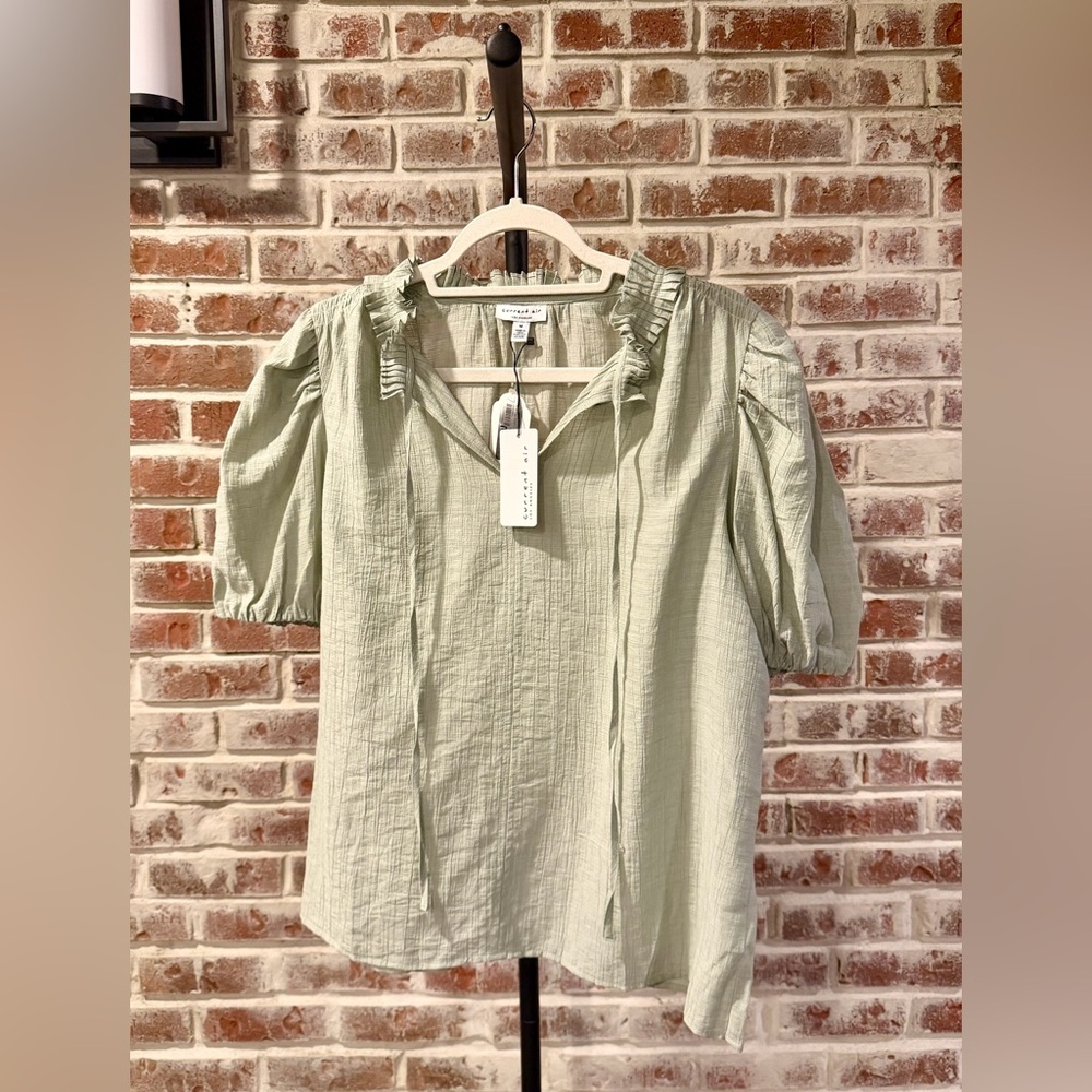 NWT Current Air Light Green Ruffled Blouse